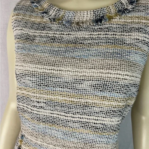 Tory Burch Blue Cream Sheath Midi Dress Bateau Neckline - Picture 5 of 14